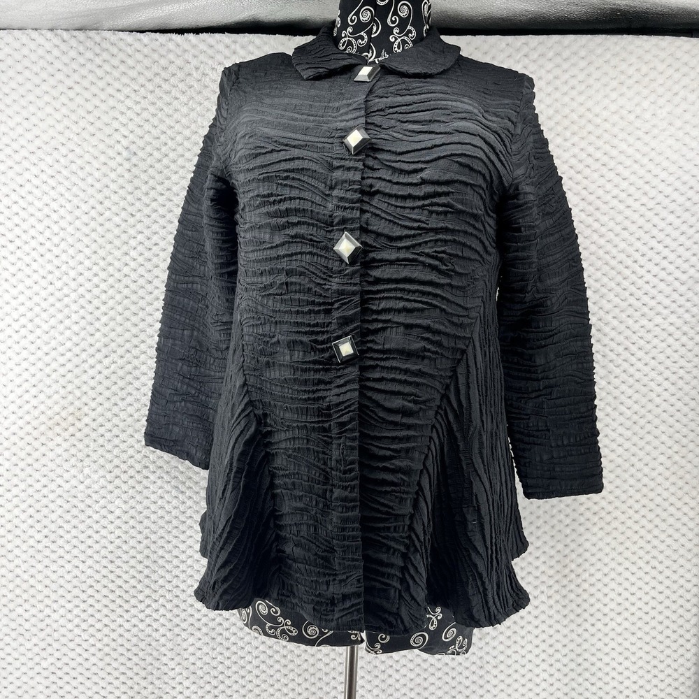Niche Nilgun Derman Textured Jacket Unique Buttons Black‎ Coat Small